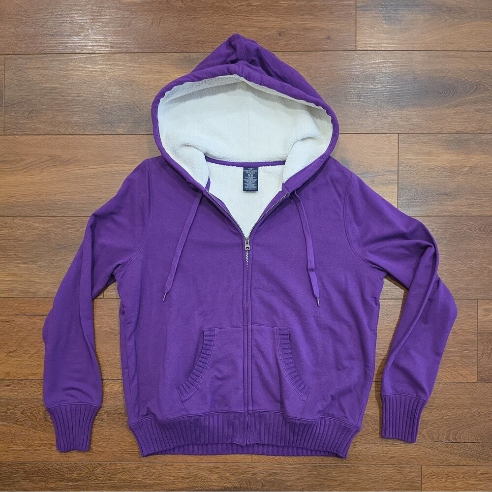 Faded Glory Hoodie Womens XL 16-18 Purple Sherpa Long Sleeves Jacket